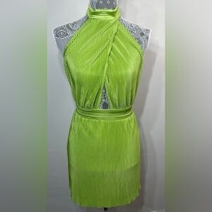 Sincerely Jules Dress Womens Small Mini Halter Tie Choker Bright Neon Green NEW